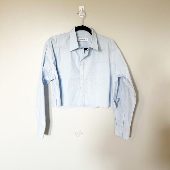 SPRWMN Cropped Button Up Blouse baby blue women’s medium - Picture 1 of 10